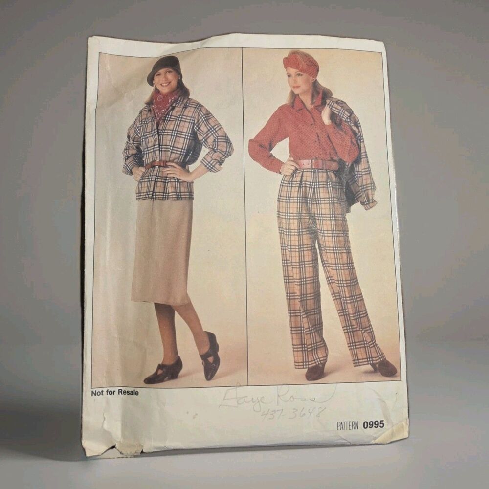 Vintage 1985 Vogue 0995 Sewing Pattern Womens Jacket Skirt Pants CUT Complete